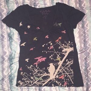 Truly Madly Deeply... black vneck t shirt w/ birds